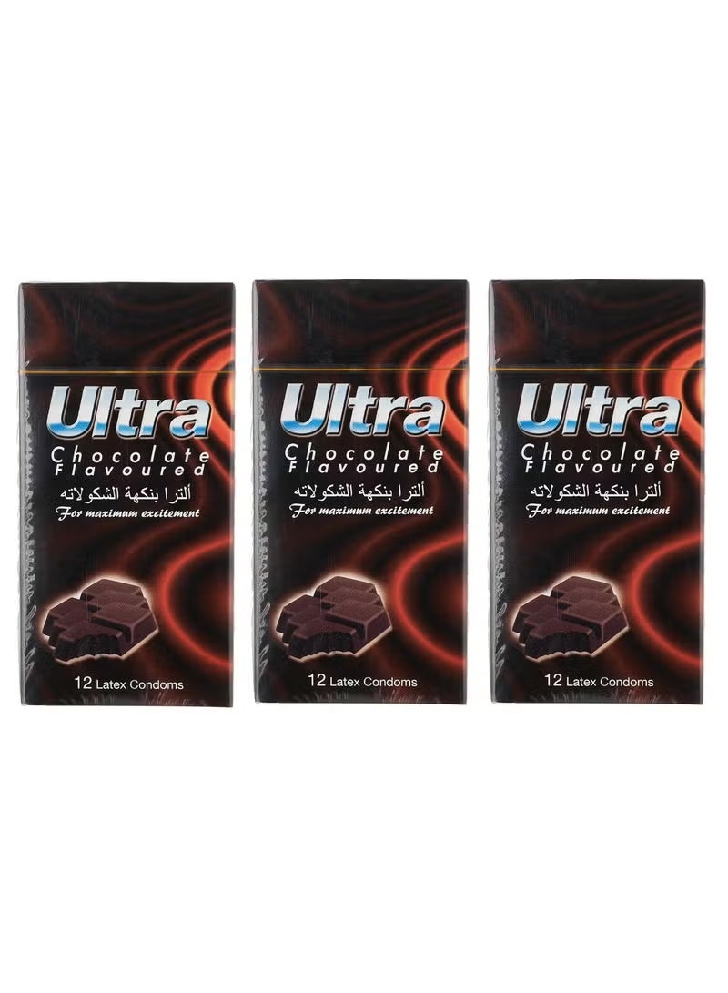 ULTRA Chocolate Flavor CONDOMS 3 packs 12 each